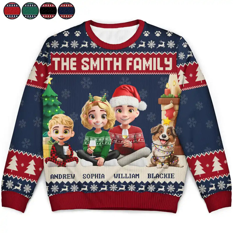 Family,Parents,Gift For Kids,Pet Lovers,Dog Lovers,Cat Lovers,Christmas,Happy - 3D Effect Family Merry Christmas - Personalized Unisex Ugly Sweater