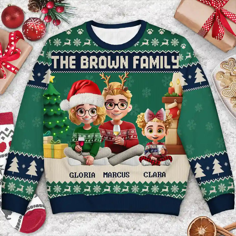 Family,Parents,Gift For Kids,Pet Lovers,Dog Lovers,Cat Lovers,Christmas,Happy - 3D Effect Family Merry Christmas - Personalized Unisex Ugly Sweater