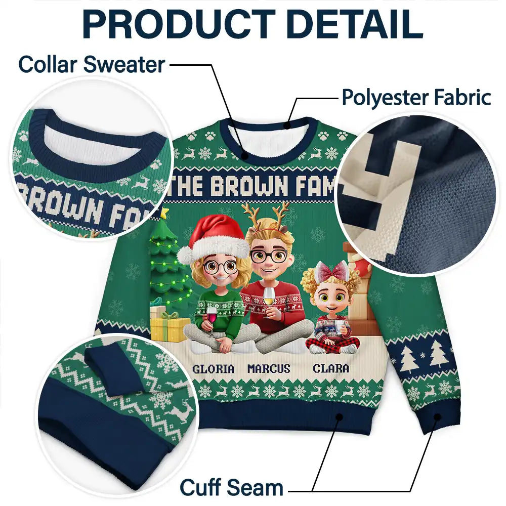 Family,Parents,Gift For Kids,Pet Lovers,Dog Lovers,Cat Lovers,Christmas,Happy - 3D Effect Family Merry Christmas - Personalized Unisex Ugly Sweater