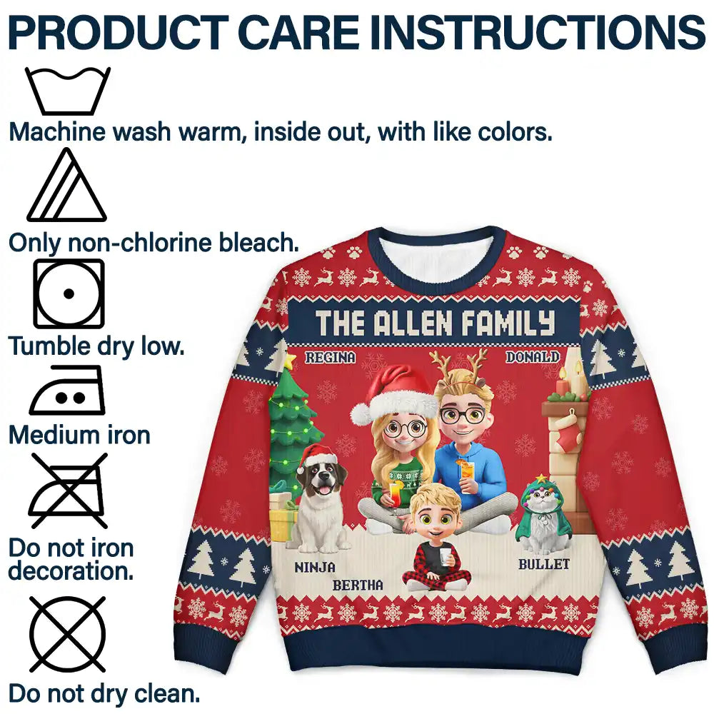 Family,Parents,Gift For Kids,Pet Lovers,Dog Lovers,Cat Lovers,Christmas,Happy - 3D Effect Family Merry Christmas - Personalized Unisex Ugly Sweater