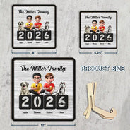 Family,Pet Lovers,Pet Mom,Pet Dad,Pet Couple,Dog Lovers,Dog Couple,Dog Mom,Dog Dad,Cat Lovers,Cat Mom,Cat Dad,Cat Couple,Happy,Single Mom,Single Dad,LGBT,Gift For Grandpa,Gift For Grandma,Gift For Grandkids - 3D Effect Family Sitting Together - Personalized 2-Layered Wooden Plaque With Stand