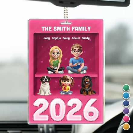 3D Effect Family Sitting Together - Personalized Acrylic Car Hanger