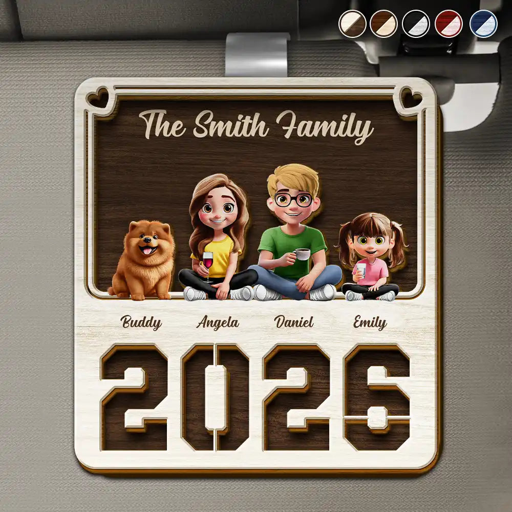 3D Effect Family Sitting Together - Personalized Custom Shaped Car Visor Clip