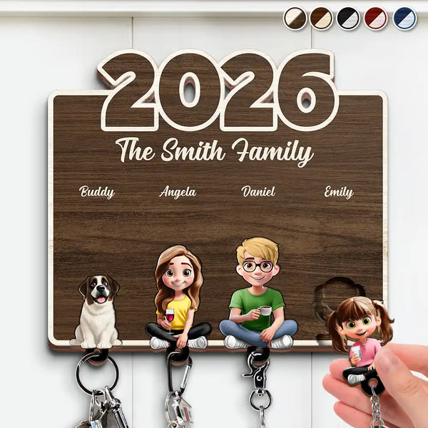 Pet Lovers,Pet Mom,Pet Dad,Pet Couple,Dog Lovers,Dog Couple,Dog Mom,Dog Dad,Cat Lovers,Cat Mom,Cat Dad,Cat Couple,Happy,Single Mom,Single Dad,LGBT,Gift For Grandpa,Gift For Grandma,Gift For Grandkids - 3D Effect Family Sitting Together - Personalized Custom Shaped Key Holder
