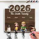 Pet Lovers,Pet Mom,Pet Dad,Pet Couple,Dog Lovers,Dog Couple,Dog Mom,Dog Dad,Cat Lovers,Cat Mom,Cat Dad,Cat Couple,Happy,Single Mom,Single Dad,LGBT,Gift For Grandpa,Gift For Grandma,Gift For Grandkids - 3D Effect Family Sitting Together - Personalized Custom Shaped Key Holder