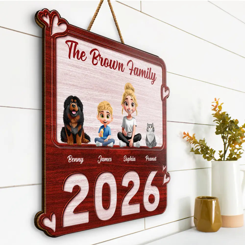 Family,Pet Lovers,Pet Mom,Pet Dad,Pet Couple,Dog Lovers,Dog Couple,Dog Mom,Dog Dad,Cat Lovers,Cat Mom,Cat Dad,Cat Couple,Happy,Single Mom,Single Dad,LGBT,Gift For Grandpa,Gift For Grandma,Gift For Grandkids - 3D Effect Family Sitting Together - Personalized Custom Shaped Wood Sign