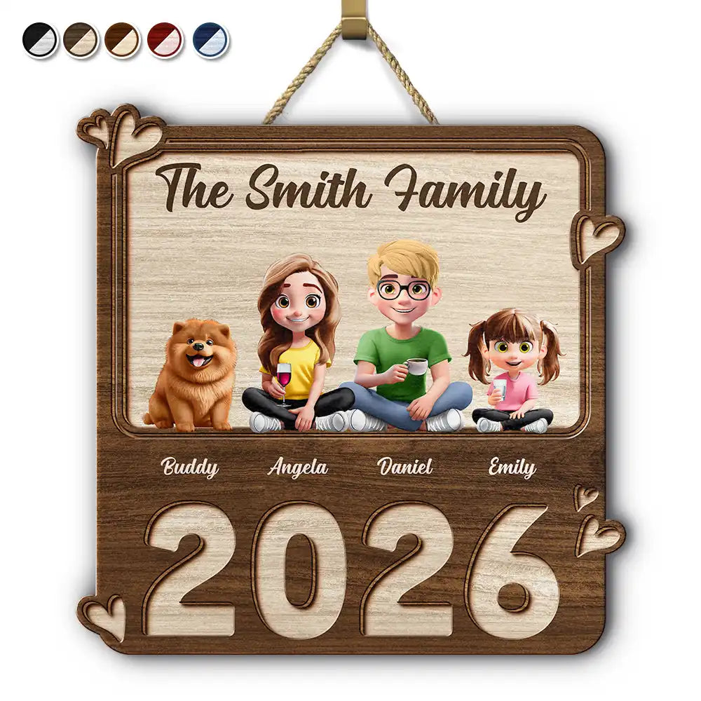 3D Effect Family Sitting Together - Personalized Custom Shaped Wood Sign