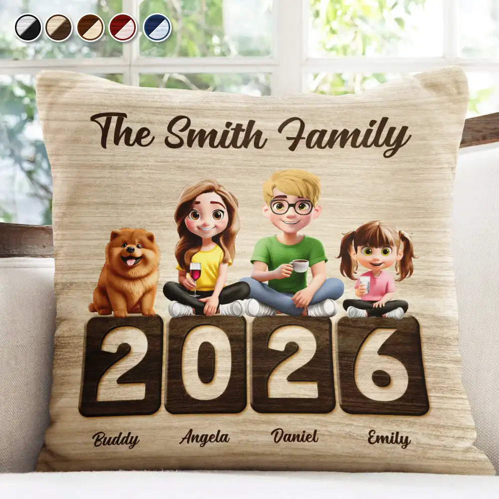Family,Pet Lovers,Pet Mom,Pet Dad,Pet Couple,Dog Lovers,Dog Couple,Dog Mom,Dog Dad,Cat Lovers,Cat Mom,Cat Dad,Cat Couple,Happy,Single Mom,Single Dad,LGBT,Gift For Grandpa,Gift For Grandma,Gift For Grandkids - 3D Effect Family Sitting Together - Personalized Pillow