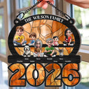 Family,Pet Lovers,Pet Mom,Pet Dad,Pet Couple,Dog Lovers,Dog Couple,Dog Mom,Dog Dad,Cat Lovers,Cat Mom,Cat Dad,Cat Couple,Happy,Single Mom,Single Dad,LGBT,Gift For Grandpa,Gift For Grandma,Gift For Grandkids - 3D Effect Family Sitting Together - Personalized Window Hanging Suncatcher Ornament