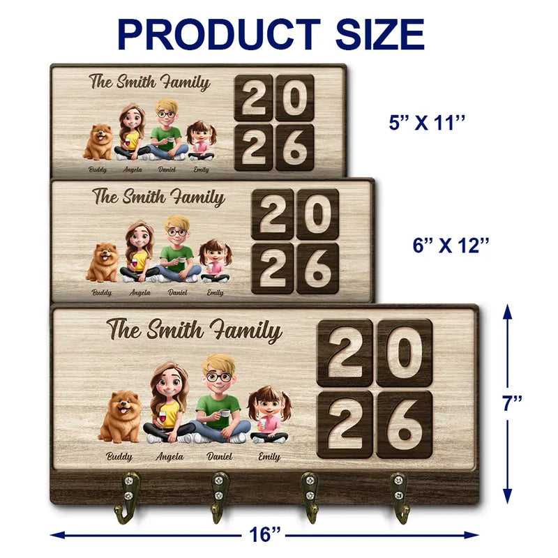 Family,Pet Lovers,Pet Mom,Pet Dad,Pet Couple,Dog Lovers,Dog Couple,Dog Mom,Dog Dad,Cat Lovers,Cat Mom,Cat Dad,Cat Couple,Happy,Single Mom,Single Dad,LGBT,Gift For Grandpa,Gift For Grandma,Gift For Grandkids - 3D Effect Family Sitting Together - Personalized Wood Key Holder