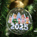 Gift For Couples,Family,Parents,Happy,Christmas - 3D Effect Family Toile De Jouy Christmas Trees For Parent, Kid, Baby - Personalized Circle Glass Ornament