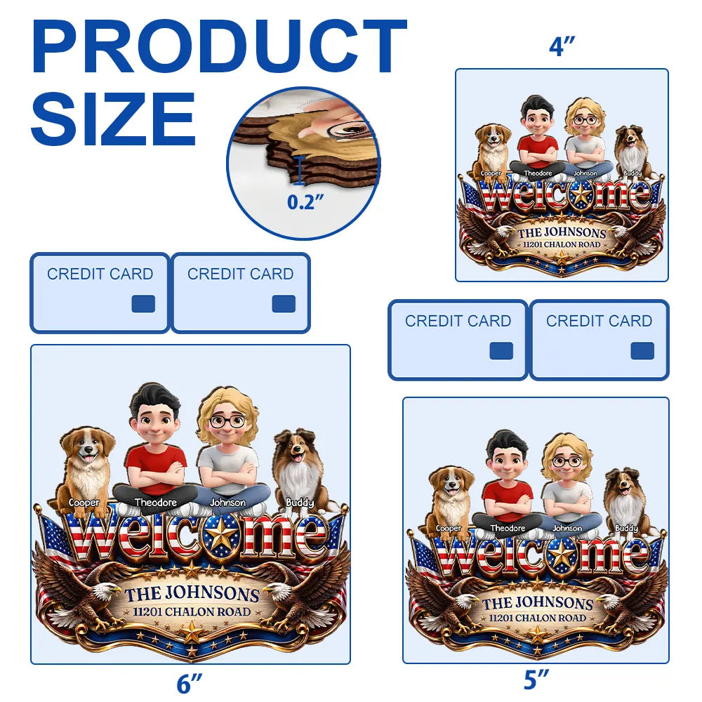 Independence Day,Top Market,Family,Proud,Vector - 3D Effect Family Welcome Home Sweet Home - Personalized Custom Shaped Wood Sign