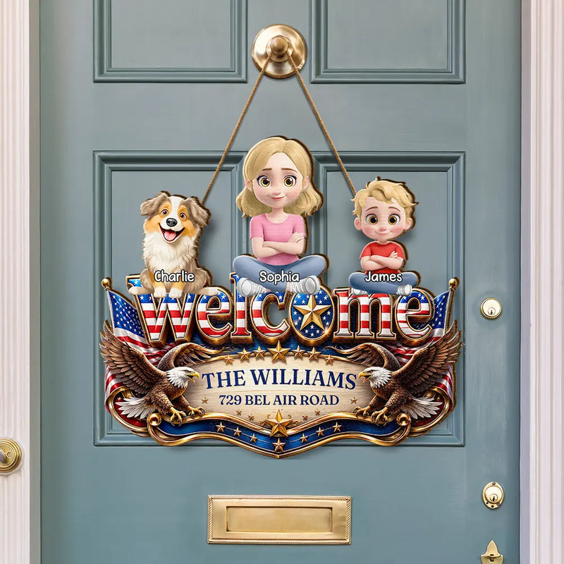 Independence Day,Top Market,Family,Proud,Vector - 3D Effect Family Welcome Home Sweet Home - Personalized Custom Shaped Wood Sign