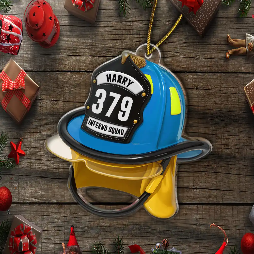 Gift For Women,Gift For Men,Gift For Yourself,Gifts For Colleagues,Christmas,Happy - 3D Effect Firefighter Helmet - Personalized Custom Shaped Acrylic Ornament