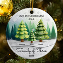 Family, Parents, Gift For Kids, Christmas, Happy - 3D Effect First Christmas As A Family Of Three - Personalized Circle Ceramic Ornament