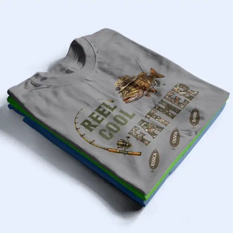 Gift For Father, Gift For Grandpa, Fishing, Non-Eng, Icon, Humorous - 3D Effect Fisherman Reel Cool Dad Papa - Personalized T Shirt