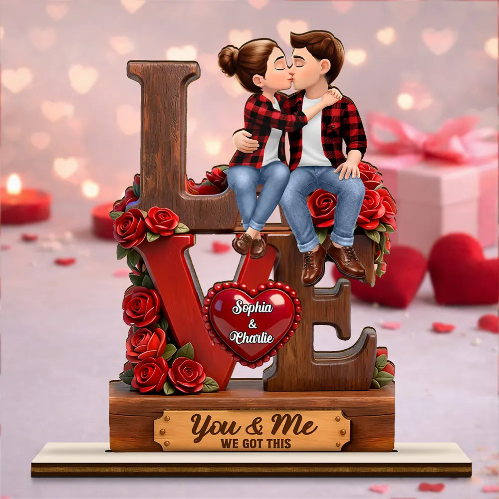 3D Effect Flannel Couple You & Me We Got This - Personalized Custom Shaped 2-Layered Acrylic Wooden Plaque