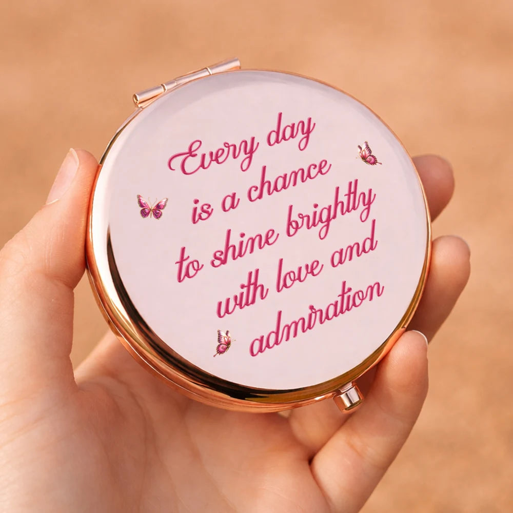 Gift For Women, Gift For Yourself, Gift For Bestie, Happy - 3D Effect Flower & Butterfly Monogram Shine With Love and Admiration - Personalized Compact Mirror