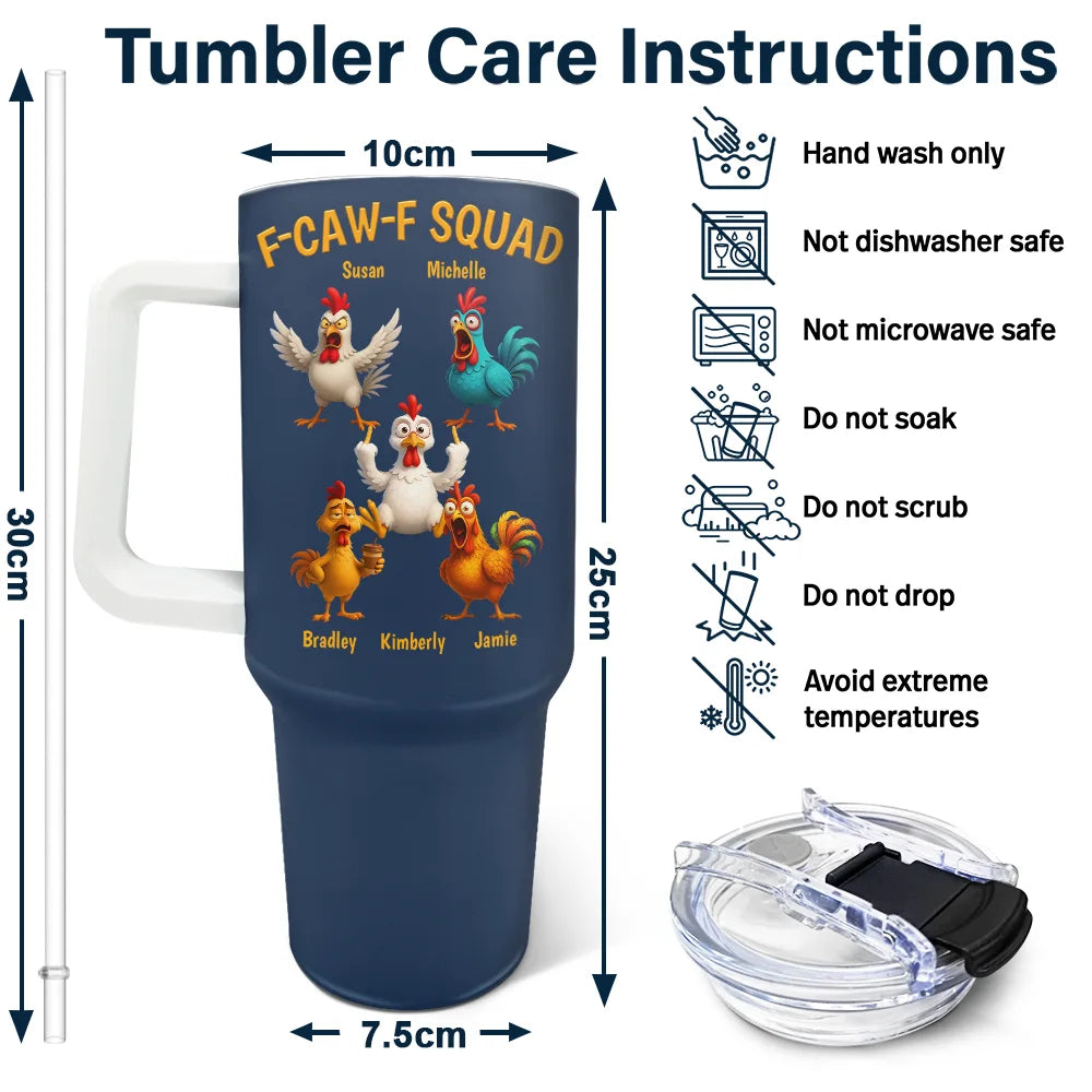 Funny, Gift For Yourself, Gift For Women, Gift For Men, Farm, Gifts For Colleagues, Gift For Bestie - 3D Effect Funny Chickens F-CAW-F Squad - Personalized 40oz Tumbler With Straw