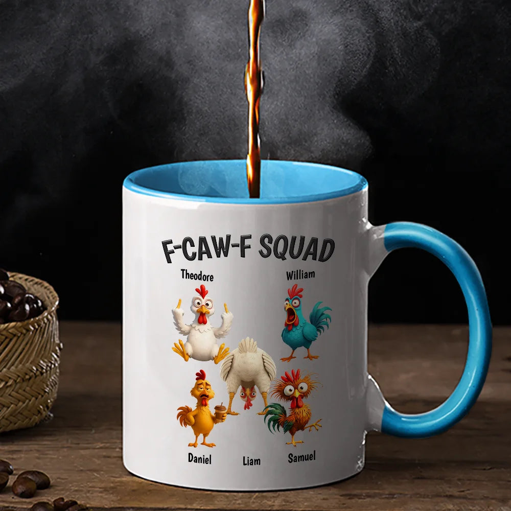Funny,Gift For Yourself,Gift For Women,Gift For Men,Farm,Gifts For Colleagues,Gift For Bestie - 3D Effect Funny Chickens F-CAW-F Squad - Personalized Accent Mug