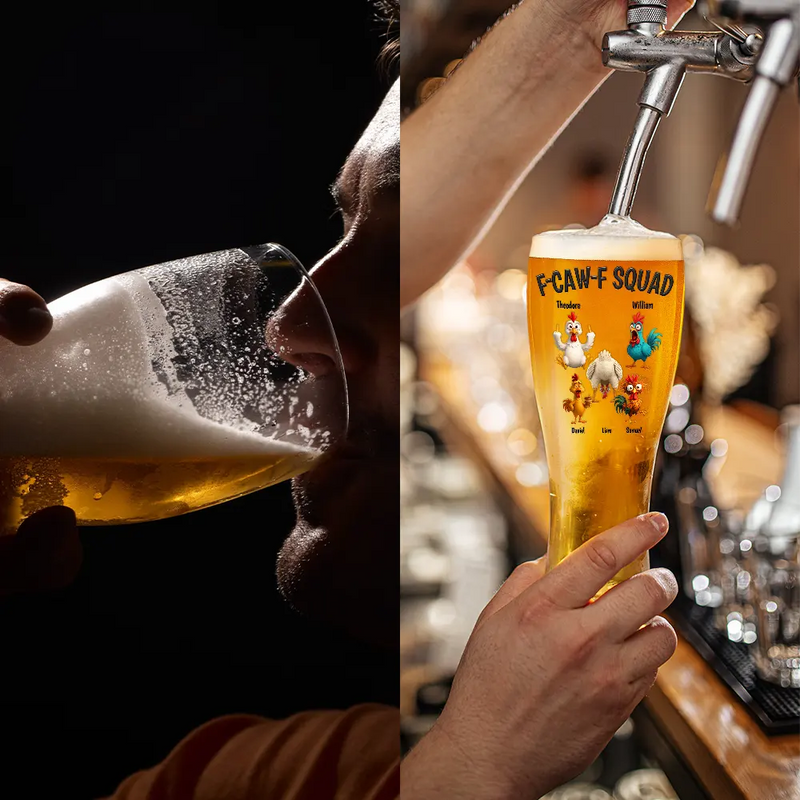 Funny,Gift For Yourself,Gift For Women,Gift For Men,Farm,Gifts For Colleagues,Gift For Bestie - 3D Effect Funny Chickens F-CAW-F Squad - Personalized Pilsner Glass