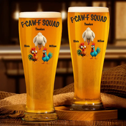 3D Effect Funny Chickens F-CAW-F Squad - Personalized Pilsner Glass