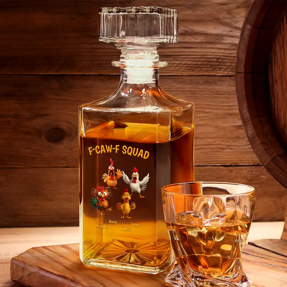 Funny,Gift For Yourself,Gift For Women,Gift For Men,Farm,Gifts For Colleagues,Gift For Bestie - 3D Effect Funny Chickens F-CAW-F Squad - Personalized Square Whiskey Bottle