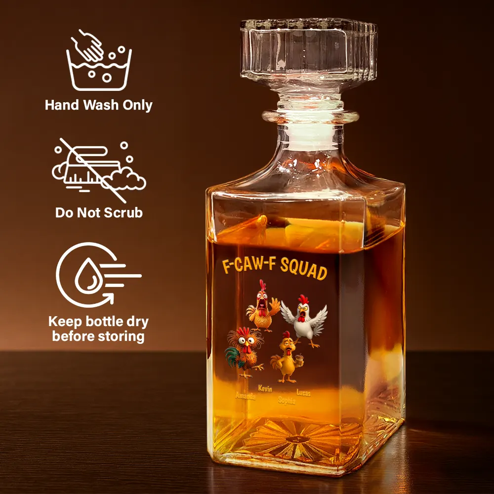 Funny,Gift For Yourself,Gift For Women,Gift For Men,Farm,Gifts For Colleagues,Gift For Bestie - 3D Effect Funny Chickens F-CAW-F Squad - Personalized Square Whiskey Bottle
