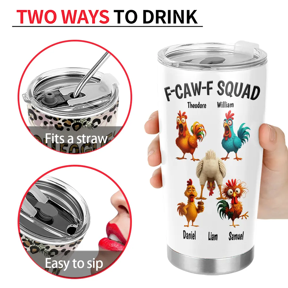Funny,Gift For Yourself,Gift For Women,Gift For Men,Farm,Gifts For Colleagues,Gift For Bestie - 3D Effect Funny Chickens F-CAW-F Squad - Personalized Tumbler