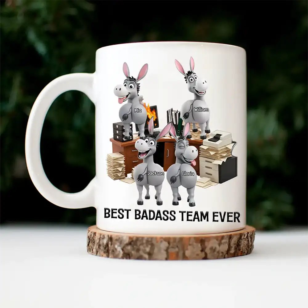 Gifts For Colleagues, Funny, Gift For Women, Gift For Men - 3D Effect Funny Donkey Coworkers Best Team Ever - Personalized Mug