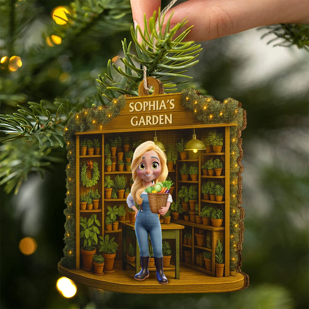 Gift For Yourself, Gift For Women, Gift For Men, Happy, Christmas - 3D Effect Gardening Woman Man - Personalized Custom Shaped Wooden Ornament