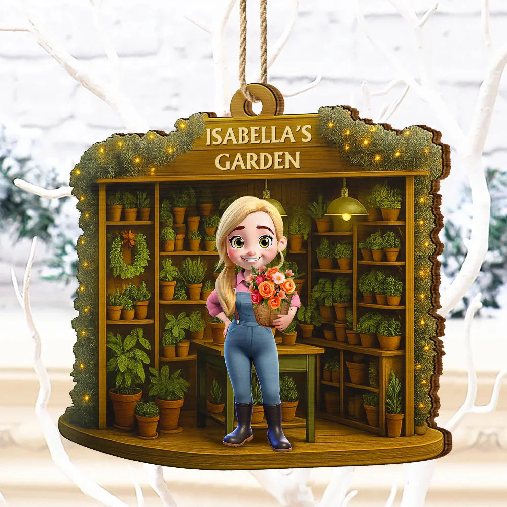 Gift For Yourself, Gift For Women, Gift For Men, Happy, Christmas - 3D Effect Gardening Woman Man - Personalized Custom Shaped Wooden Ornament