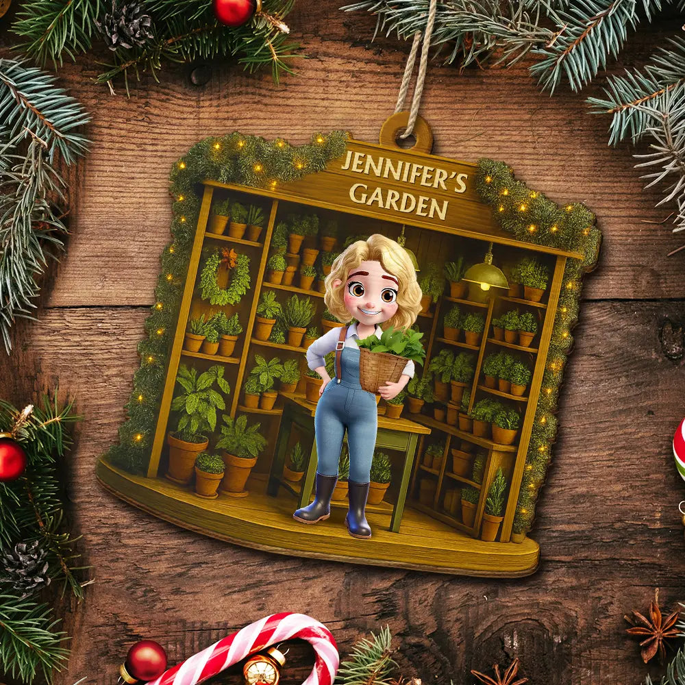 Gift For Yourself, Gift For Women, Gift For Men, Happy, Christmas - 3D Effect Gardening Woman Man - Personalized Custom Shaped Wooden Ornament