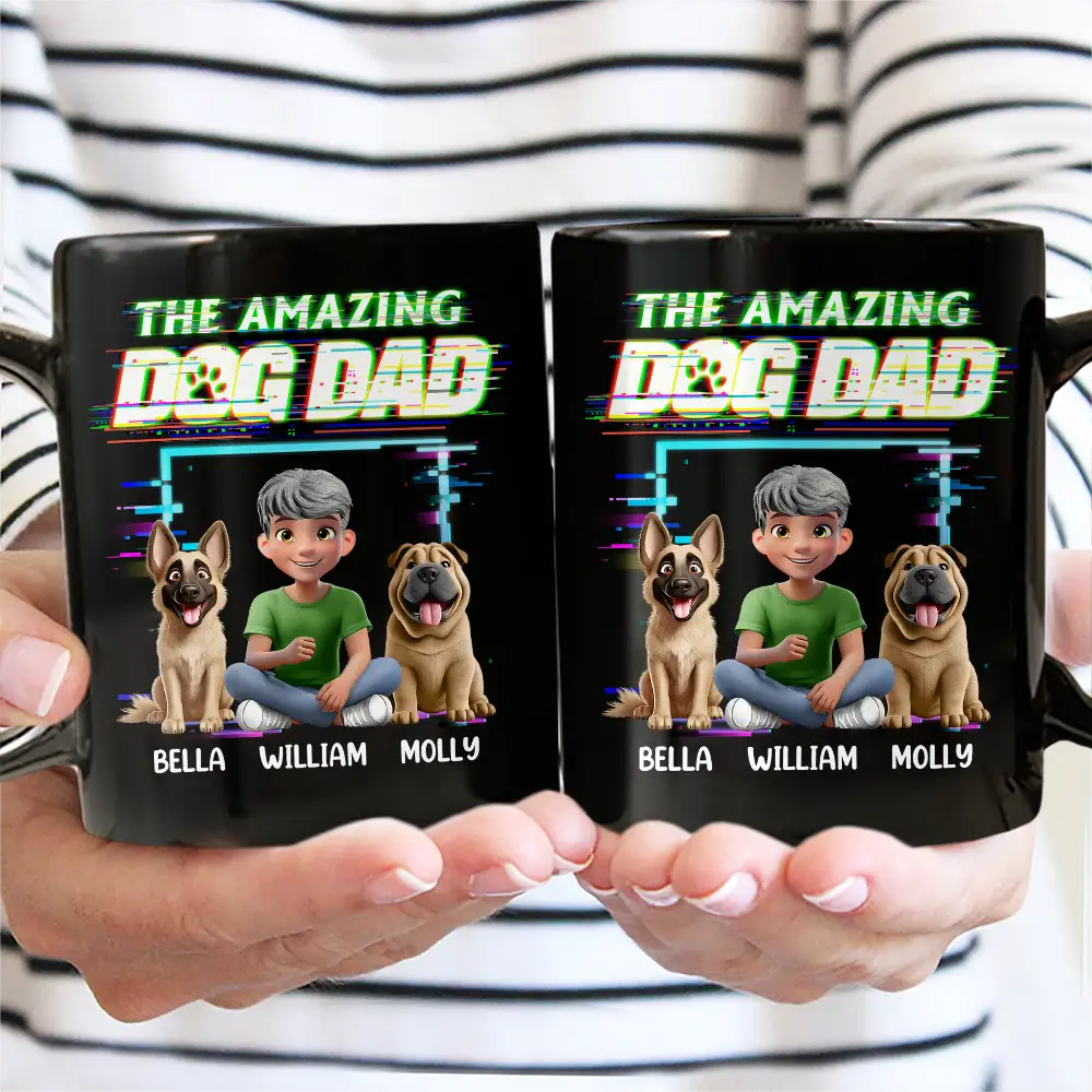 Dog Dad,Dog Mom,Dog Lovers - 3D Effect Glitch Signal The Amazing Dog Dad - Personalized Mug