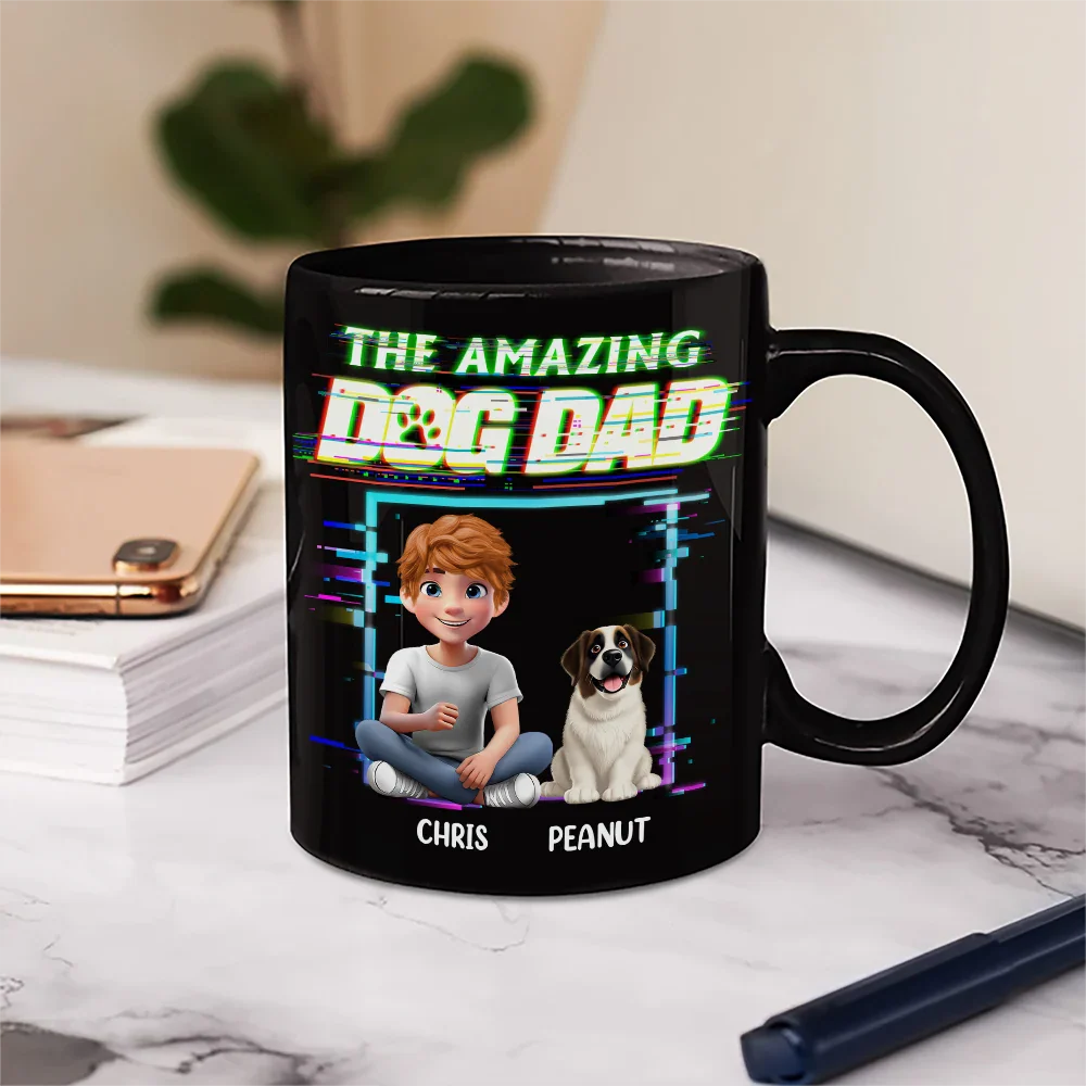 Dog Dad,Dog Mom,Dog Lovers - 3D Effect Glitch Signal The Amazing Dog Dad - Personalized Mug