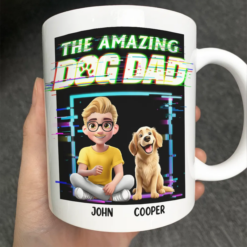 Dog Dad,Dog Mom,Dog Lovers - 3D Effect Glitch Signal The Amazing Dog Dad - Personalized Mug