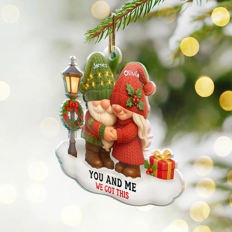 Gift For Couples, Old Couples, Gift For Husband, Gift For Wife, Christmas, Love, Top Market - 3D Effect Gnome Couple Growing Old Together Christmas - Personalized Custom Shaped Acrylic Ornament