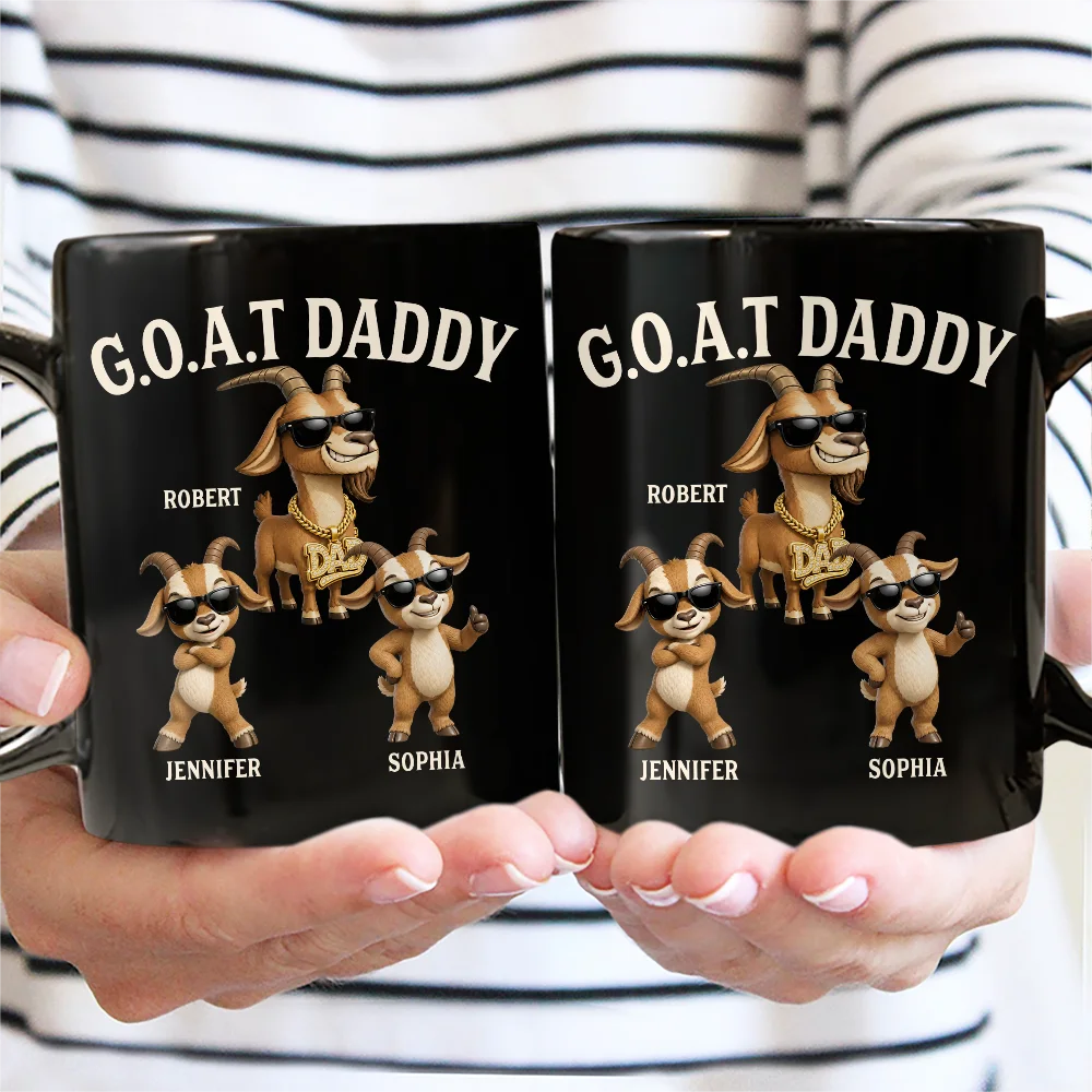 Gift For Father,Gift For Grandpa,Top Market,Non-Eng,Icon,Humorous - 3D Effect Goat Dad And Kids - Personalized Mug
