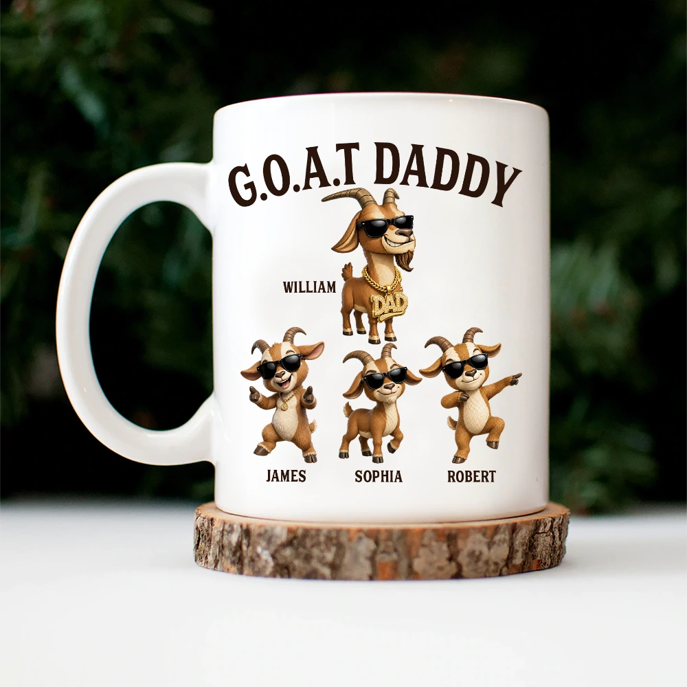 Gift For Father,Gift For Grandpa,Top Market,Non-Eng,Icon,Humorous - 3D Effect Goat Dad And Kids - Personalized Mug