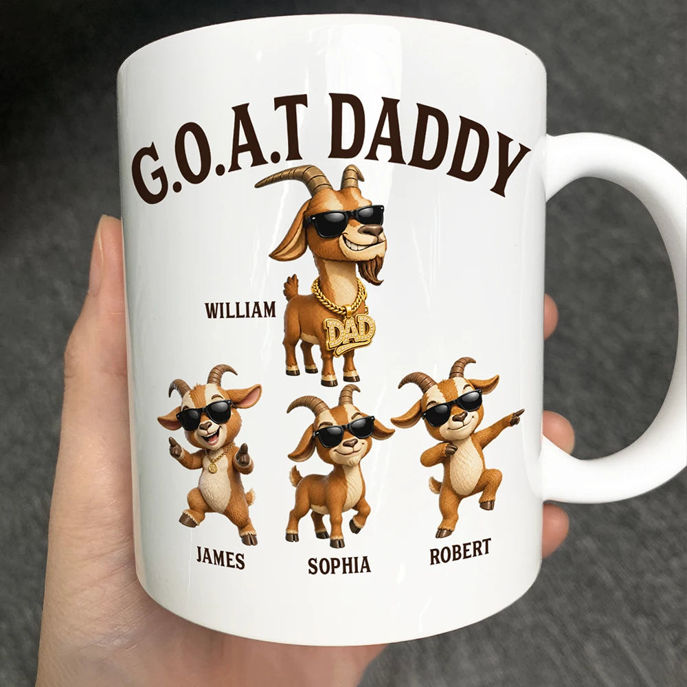 Gift For Father,Gift For Grandpa,Top Market,Non-Eng,Icon,Humorous - 3D Effect Goat Dad And Kids - Personalized Mug