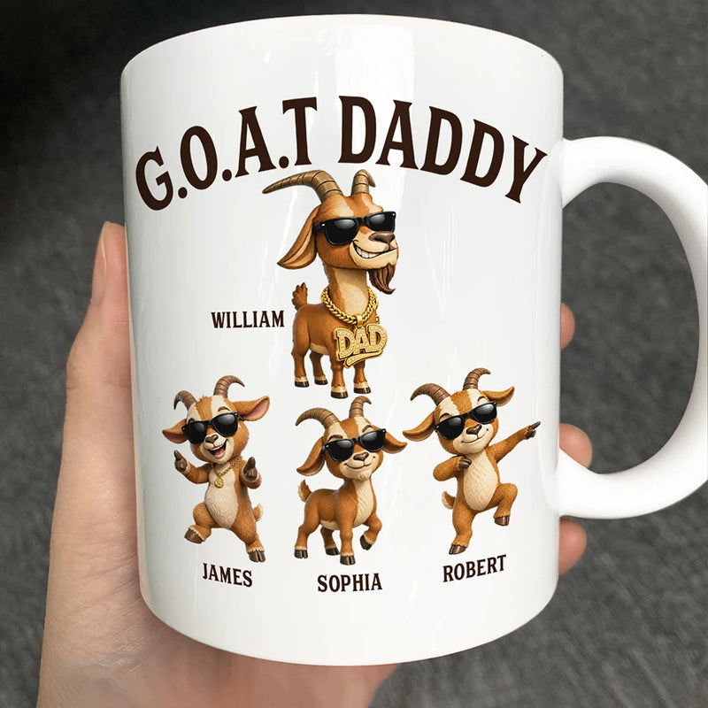 Gift For Father,Gift For Grandpa,Top Market,Non-Eng,Icon,Humorous - 3D Effect Goat Dad And Kids - Personalized Mug