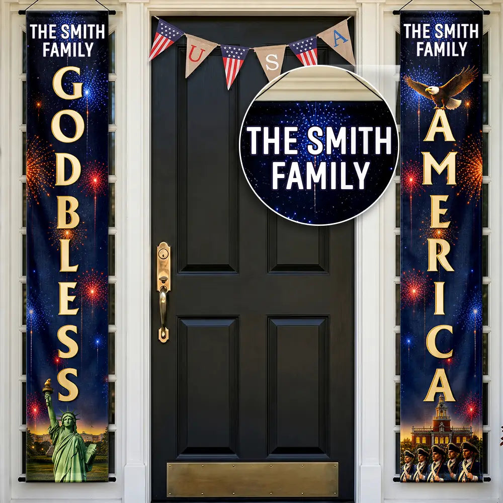 3D Effect God Bless America - Personalized Porch Banners