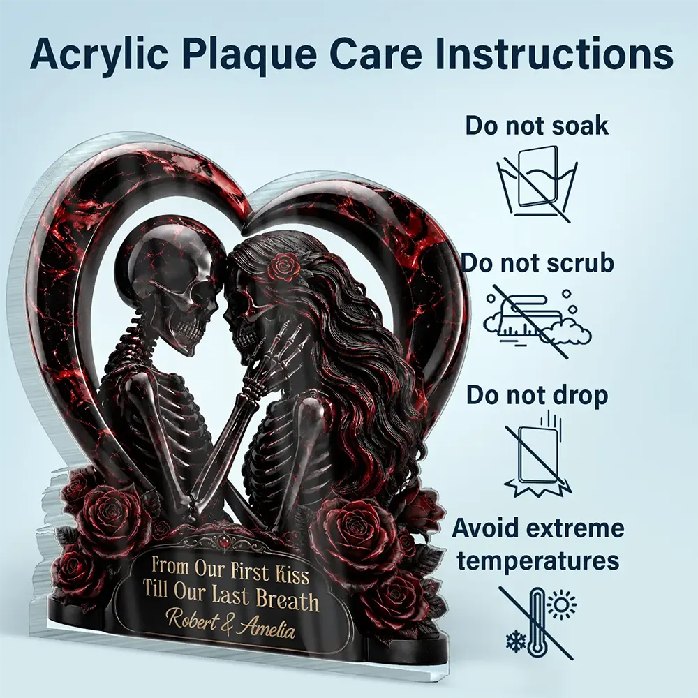 Top Market,Halloween,Romantic,Gift For Couples,Custom Text - 3D Effect Gothic Skeleton From Our First Kiss Till Our Last Breath - Personalized Custom Shaped Acrylic Plaque