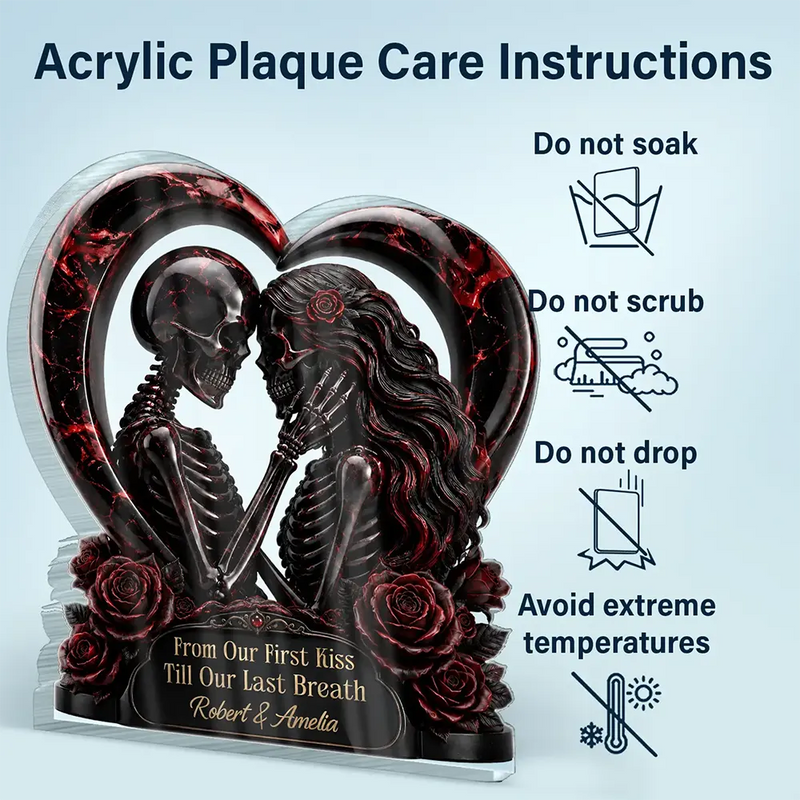 Top Market,Halloween,Romantic,Gift For Couples,Custom Text - 3D Effect Gothic Skeleton From Our First Kiss Till Our Last Breath - Personalized Custom Shaped Acrylic Plaque