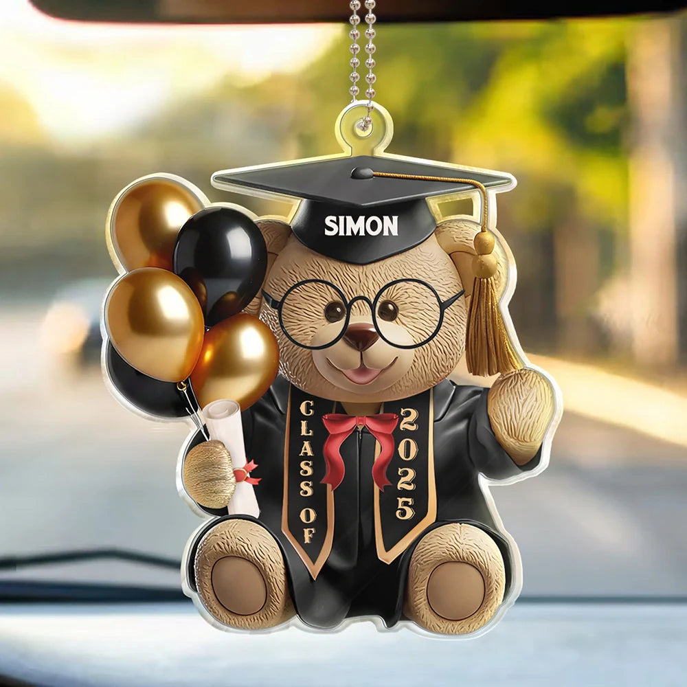 3D Effect Graduation Bear - Personalized Acrylic Car Hanger