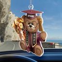 Graduation,Dad,Mom,Children,Gift For Sibling,Gift For Bestie - 3D Effect Graduation Bear - Personalized Acrylic Car Hanger