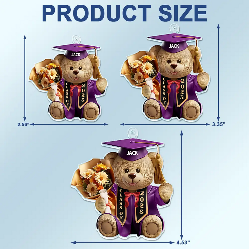 Graduation,Dad,Mom,Children,Gift For Sibling,Gift For Bestie - 3D Effect Graduation Bear - Personalized Acrylic Car Hanger