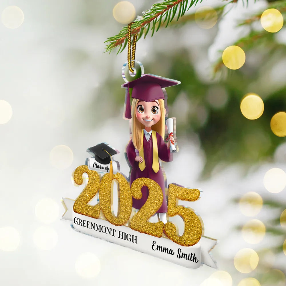 Graduation,Happy,Gift For Yourself,Christmas,Top Market,Non-Eng - 3D Effect Graduation Woman Man - Personalized Custom Shaped Acrylic Ornament