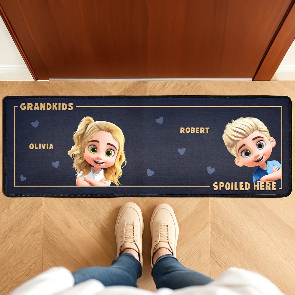 Gift For Grandma,Gift For Grandpa,Grandpa - Grandkids,Grandma - Grandkids,Gift For Women,Gift For Men,Happy,Top Market - 3D Effect Grandkids Spoiled Here - Personalized Runner Rug