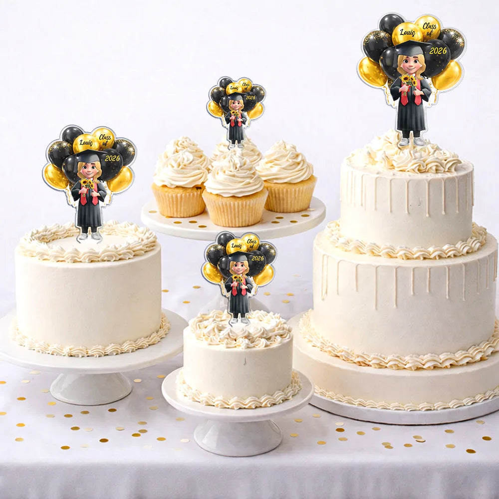 Graduation,Happy,Dad - Daughters (Adult),Gift For Daughter,Mom - Daughters (Adult),Dad - Sons,Gift For Son,Mom - Sons - 3D Effect Happy Graduation Woman Man - Personalized Acrylic Cake Topper